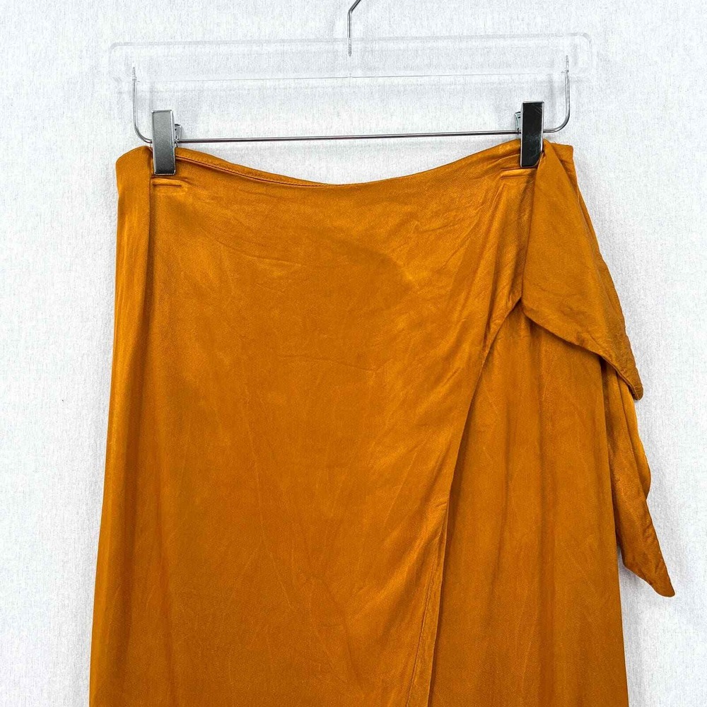 ENZA COSTA Hammered Satin Wrap Slip Skirt Women Medium Saffron Lightweight Midi - Picture 5 of 16